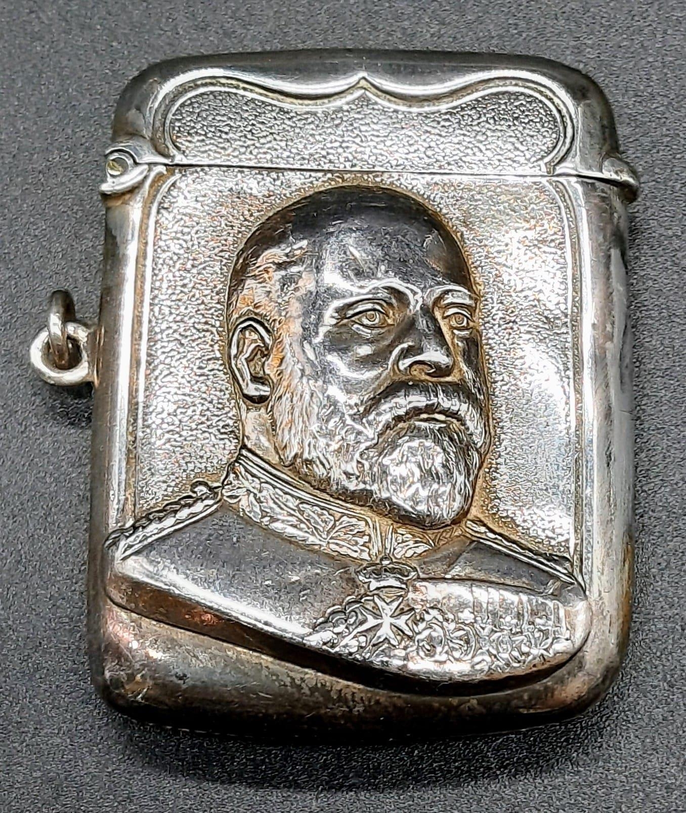 Lot 81 - Rare Silver Edward VII Embossed Figure Head Vesta Case